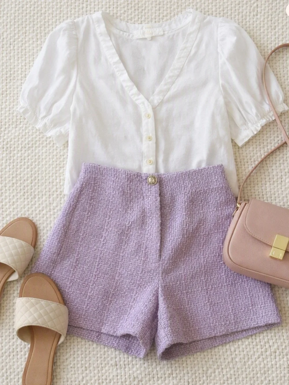 Zara Lilac Tweed High-Waist Tailored Shorts